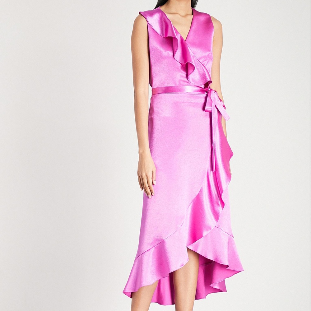 Maje Fuchsia Satin Wrap Dress Size S